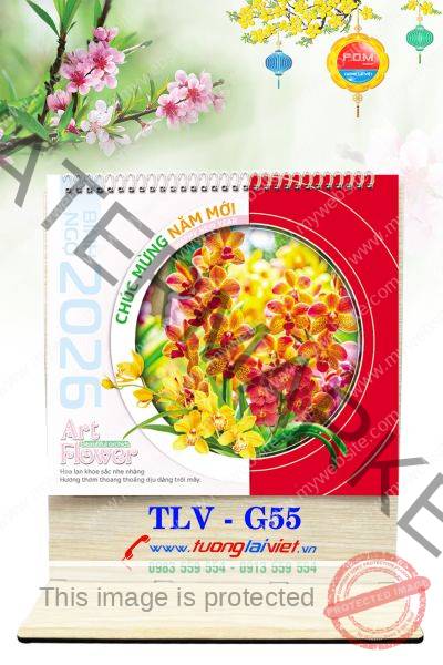 In Lịch gỗ để bàn Hoa Nghệ Thuật